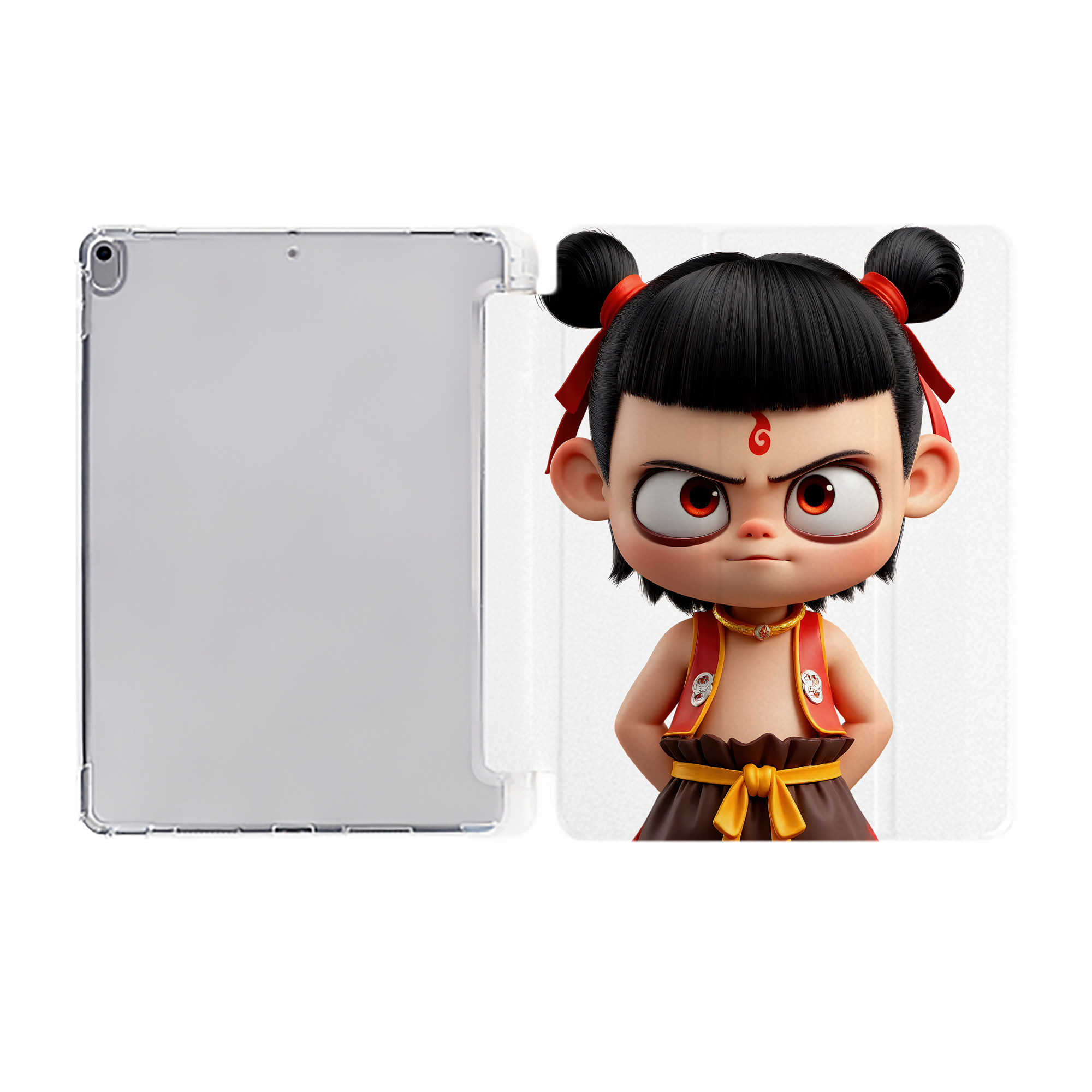 （画像用） Ne Zha 2 ナタ 魔童の大暴れ IPad ケース ペン収納付き 三つ折りスタンド PUレザー×シリコン 対応機種9.5/10.5/10.9インチ